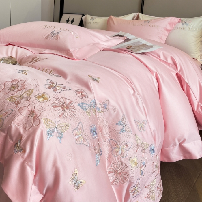 91家纺网 家纺一手货源 找家纺 （总）星蕴家纺 2025新款13376喷气纯棉蝴蝶刺绣全棉四件套-蝶恋