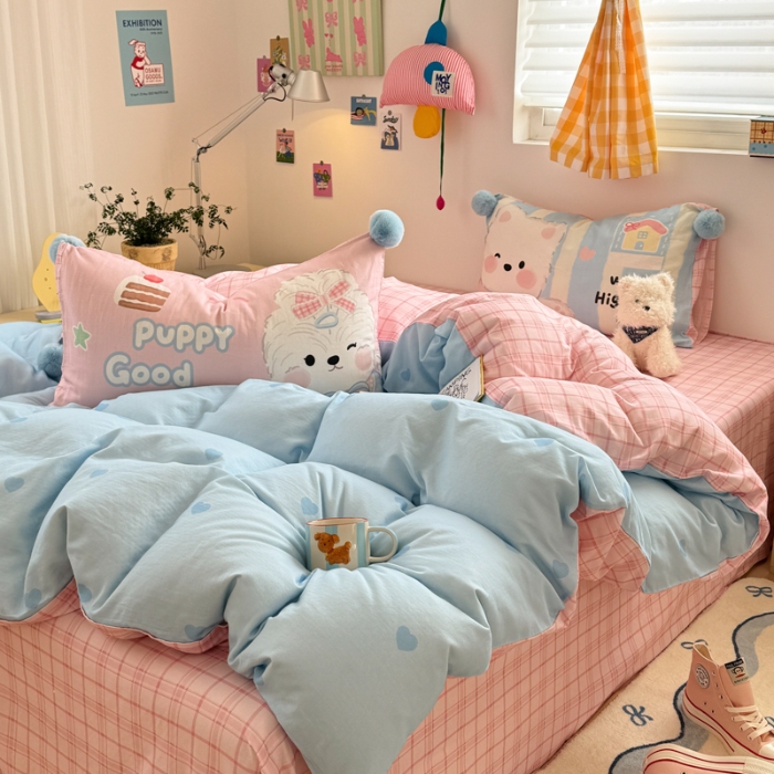 91家纺网 家纺一手货源 找家纺 左视觉  小清新风小窝感卡通套件拍摄赏析