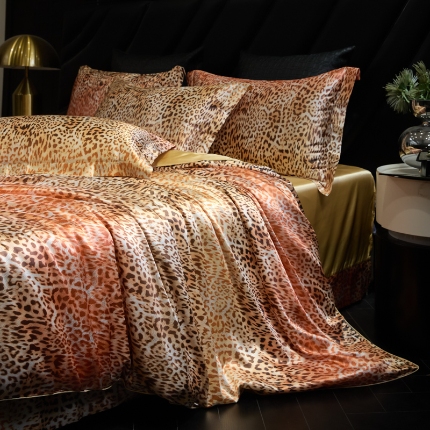 91家纺网 家纺一手货源 找家纺 【蒂梵熙家纺】2025新款夏季高端轻奢丝滑裸睡丝绸四件套冰丝豹纹水洗真丝斑马印花天丝四件套床上用品