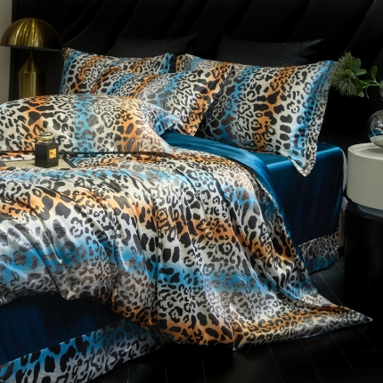 91家纺网 家纺一手货源 找家纺 【蒂梵熙家纺】2025新款夏季高端轻奢丝滑裸睡丝绸四件套冰丝豹纹水洗真丝斑马印花天丝四件套床上用品