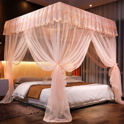 91家纺网 家纺一手货源 找家纺 （总）三开门落地式宫庭蚊帐蚊帐家用卧室免安装带支架杆加粗