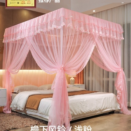 91家纺网 家纺一手货源 找家纺 （总）三开门落地式宫庭蚊帐蚊帐家用卧室免安装带支架杆加粗