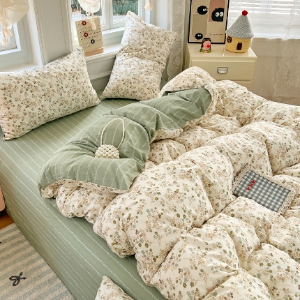 91家纺网 家纺一手货源 找家纺 （总）2025新款全棉纯棉13070韩版小清新系列床单床笠四件套