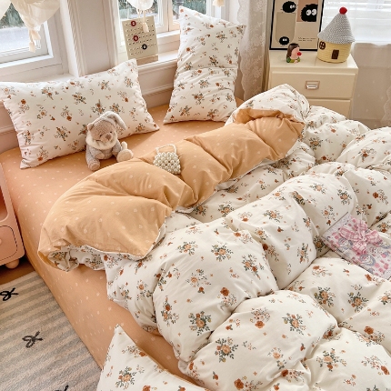 91家纺网 家纺一手货源 找家纺 （总）2025新款全棉纯棉13070韩版小清新系列床单床笠四件套