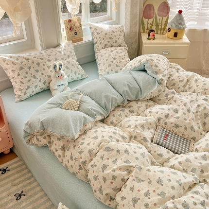 91家纺网 家纺一手货源 找家纺 （总）2025新款全棉纯棉13070韩版小清新系列床单床笠四件套