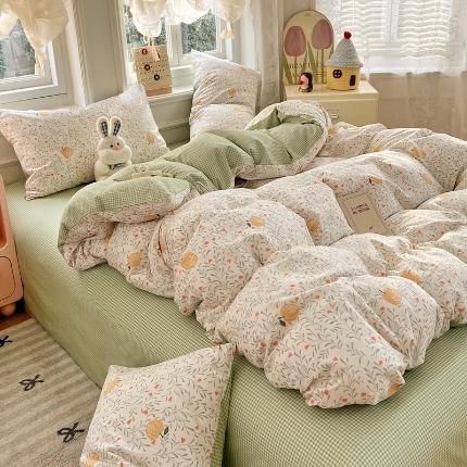 91家纺网 家纺一手货源 找家纺 （总）2025新款全棉纯棉13070韩版小清新系列床单床笠四件套