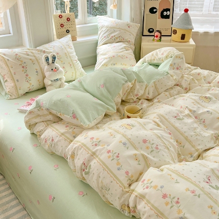 91家纺网 家纺一手货源 找家纺 （总）2025新款全棉纯棉13070韩版小清新系列床单床笠四件套