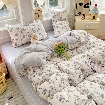 91家纺网 家纺一手货源 找家纺 （总）2025新款全棉纯棉13070韩版小清新系列床单床笠四件套