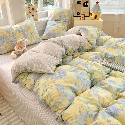 91家纺网 家纺一手货源 找家纺 （总）2025新款全棉纯棉13070韩版小清新系列床单床笠四件套