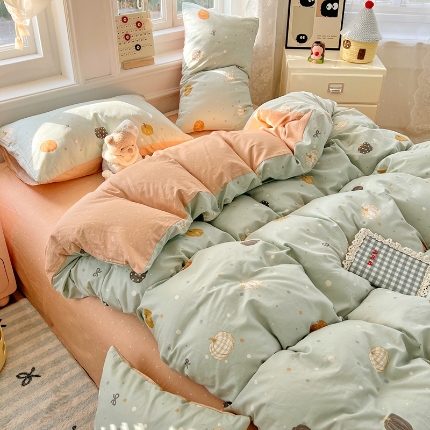 91家纺网 家纺一手货源 找家纺 （总）2025新款全棉纯棉13070韩版小清新系列床单床笠四件套