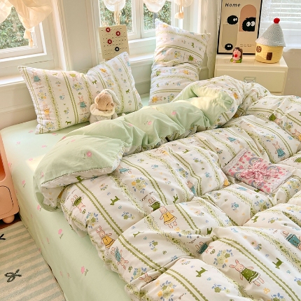 91家纺网 家纺一手货源 找家纺 （总）2025新款全棉纯棉13070韩版小清新系列床单床笠四件套