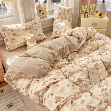 91家纺网 家纺一手货源 找家纺 （总）2025新款全棉纯棉13070韩版小清新系列床单床笠四件套
