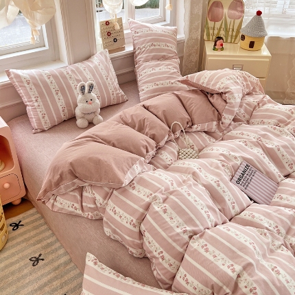 91家纺网 家纺一手货源 找家纺 （总）2025新款全棉纯棉13070韩版小清新系列床单床笠四件套