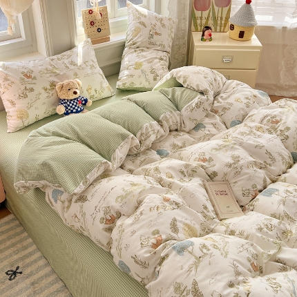 91家纺网 家纺一手货源 找家纺 （总）2025新款全棉纯棉13070韩版小清新系列床单床笠四件套