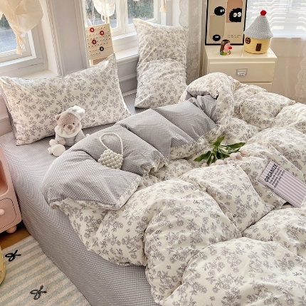 91家纺网 家纺一手货源 找家纺 （总）2025新款全棉纯棉13070韩版小清新系列床单床笠四件套