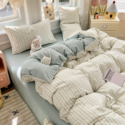 91家纺网 家纺一手货源 找家纺 （总）2025新款全棉纯棉13070韩版小清新系列床单床笠四件套