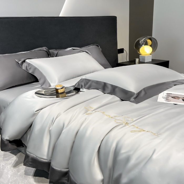 91家纺网 家纺一手货源 找家纺 春夏新品超细旦冷凝刺绣四件套100%莱赛尔高档礼盒装 魅银-缦悦-超细旦