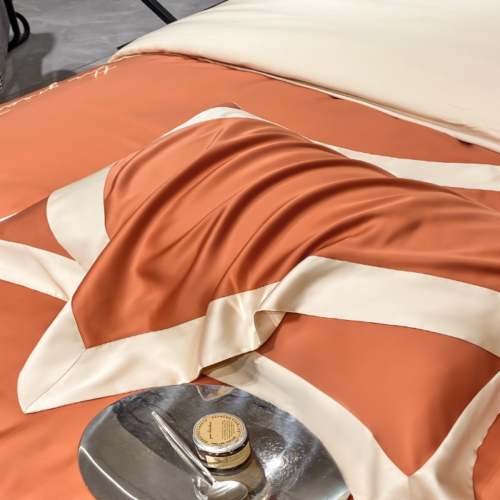 91家纺网 家纺一手货源 找家纺 春夏新品超细旦冷凝刺绣四件套100%莱赛尔高档礼盒装 焦糖咖-缦悦-超细旦