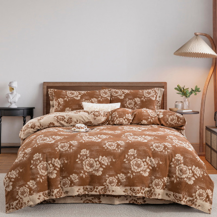 91家纺网 家纺一手货源 找家纺 （总）鲁爱 2025新款全棉色织双层纱纽扣款四件套