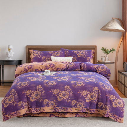 91家纺网 家纺一手货源 找家纺 （总）鲁爱 2025新款全棉色织双层纱纽扣款四件套