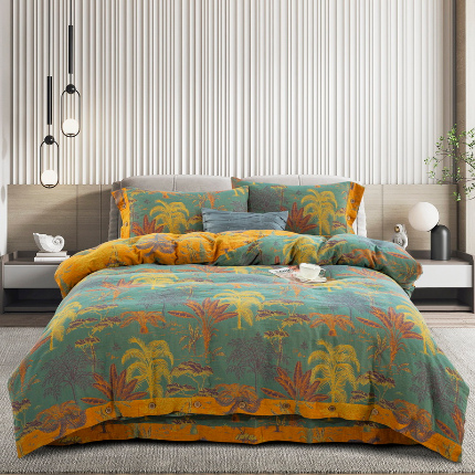 91家纺网 家纺一手货源 找家纺 （总）鲁爱 2025新款全棉色织双层纱纽扣款四件套