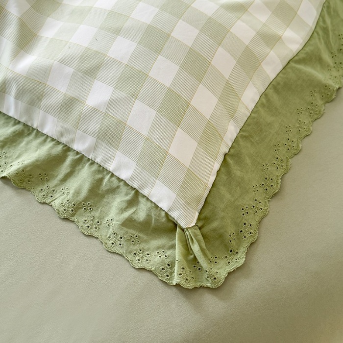 91家纺网 家纺一手货源 找家纺 苏米娜家纺2025韩版复古花边针织棉双层纱四件套A类母婴级有氧双层纱针织棉亲肤小清新印花 格调-绿