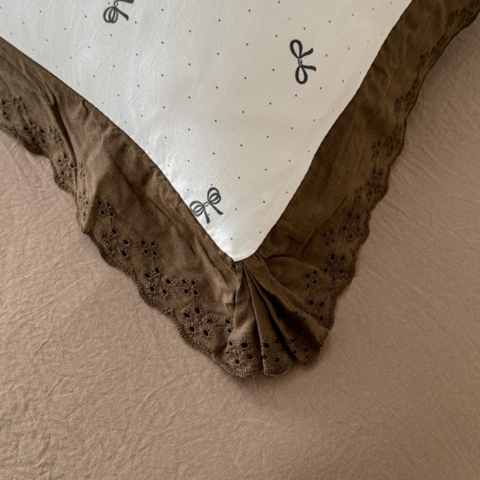 91家纺网 家纺一手货源 找家纺 苏米娜家纺2025韩版复古花边针织棉双层纱四件套A类母婴级有氧双层纱针织棉亲肤小清新印花  蝴蝶可颂 