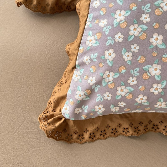 91家纺网 家纺一手货源 找家纺 苏米娜家纺2025韩版复古花边针织棉双层纱四件套A类母婴级有氧双层纱针织棉亲肤小清新印花 莱茵花园 