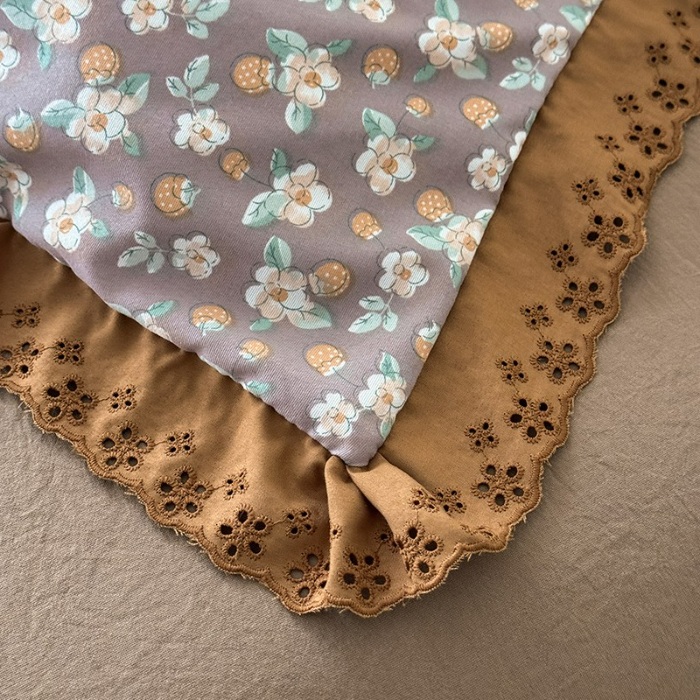 91家纺网 家纺一手货源 找家纺 苏米娜家纺2025韩版复古花边针织棉双层纱四件套A类母婴级有氧双层纱针织棉亲肤小清新印花 莱茵花园 