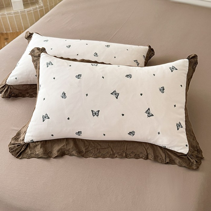 91家纺网 家纺一手货源 找家纺 苏米娜家纺2025韩版复古花边针织棉双层纱四件套A类母婴级有氧双层纱针织棉亲肤小清新印花 梦蝶 