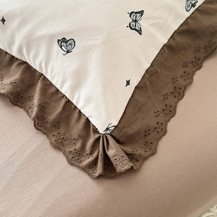 91家纺网 家纺一手货源 找家纺 苏米娜家纺2025韩版复古花边针织棉双层纱四件套A类母婴级有氧双层纱针织棉亲肤小清新印花 梦蝶 