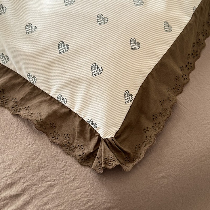 91家纺网 家纺一手货源 找家纺 苏米娜家纺2025韩版复古花边针织棉双层纱四件套A类母婴级有氧双层纱针织棉亲肤小清新印花 心愿-咖