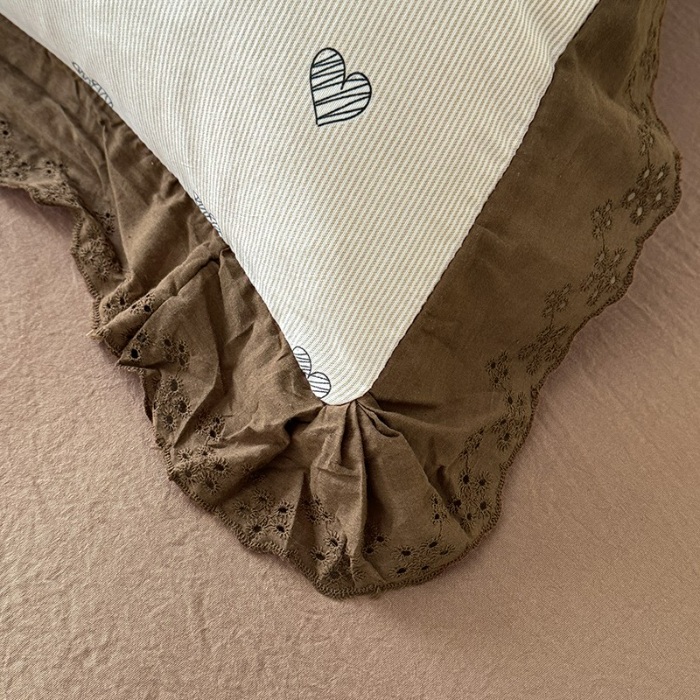 91家纺网 家纺一手货源 找家纺 苏米娜家纺2025韩版复古花边针织棉双层纱四件套A类母婴级有氧双层纱针织棉亲肤小清新印花 心愿-咖