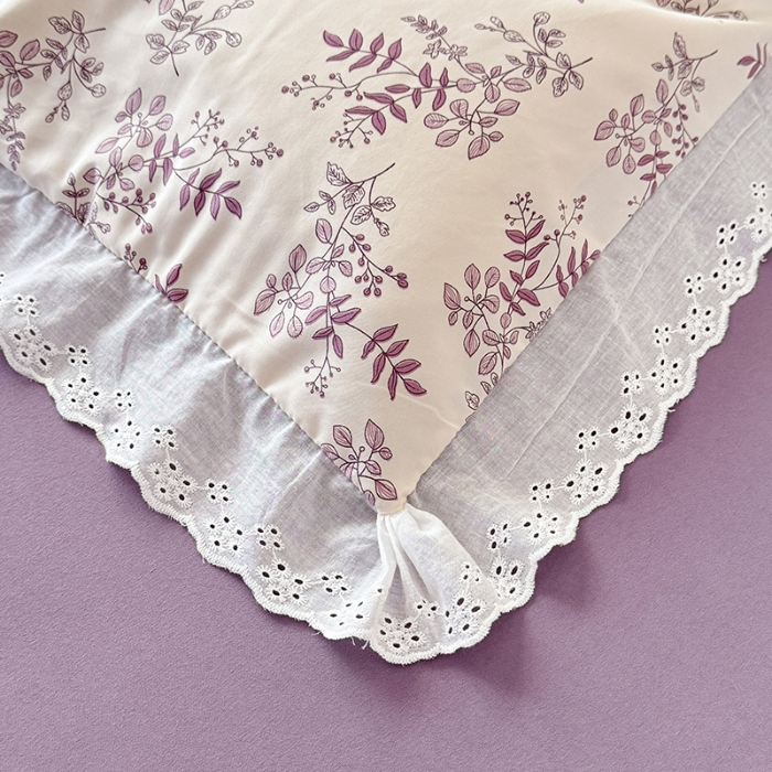 91家纺网 家纺一手货源 找家纺 苏米娜家纺2025韩版复古花边针织棉双层纱四件套A类母婴级有氧双层纱针织棉亲肤小清新印花  紫藤 