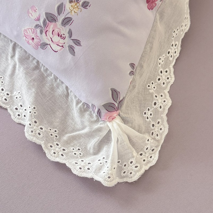 91家纺网 家纺一手货源 找家纺 苏米娜家纺2025韩版复古花边针织棉双层纱四件套A类母婴级有氧双层纱针织棉亲肤小清新印花 紫韵 