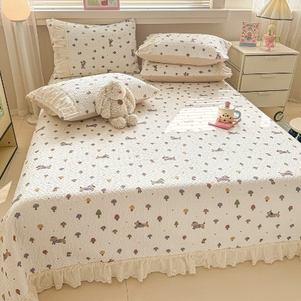 91家纺网 家纺一手货源 找家纺 （总）花边床盖三件套全棉纯棉四季通用夹棉加厚防滑绗缝不起皱床单单件