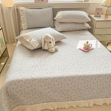 91家纺网 家纺一手货源 找家纺 （总）花边床盖三件套全棉纯棉四季通用夹棉加厚防滑绗缝不起皱床单单件