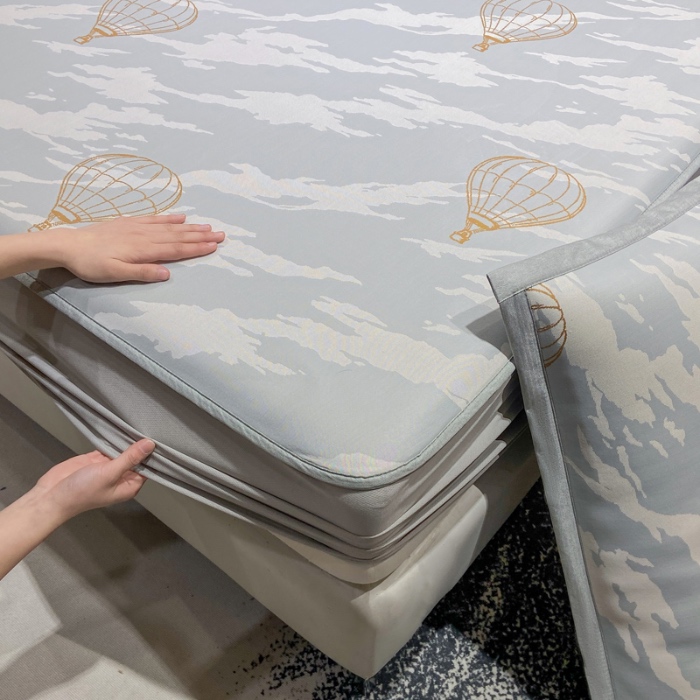 91家纺网 家纺一手货源 找家纺 蝶帕家纺 2025新品A类PE高分子乙纶复合三明治提花冰丝席 浪漫气球 床笠