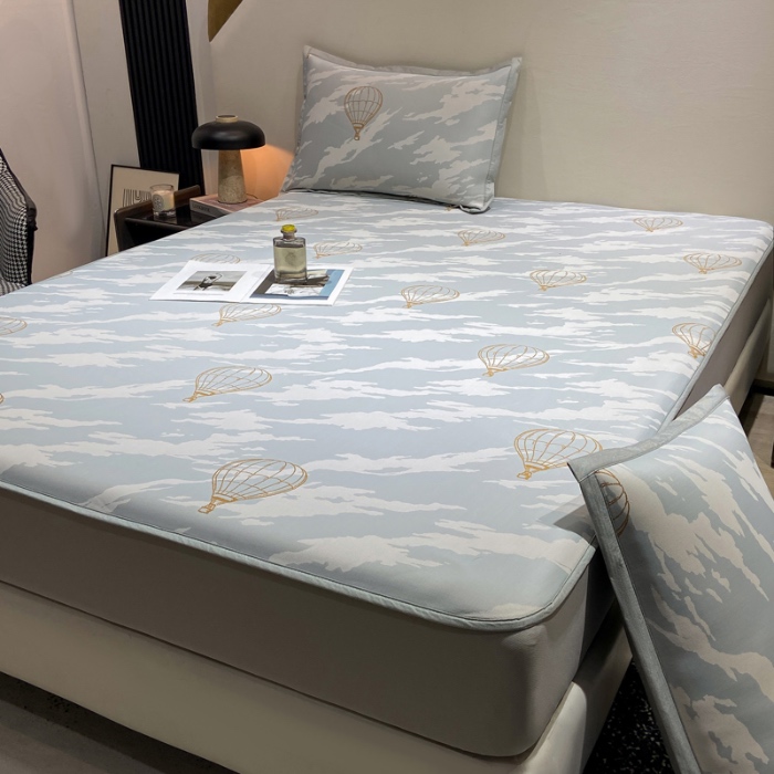 91家纺网 家纺一手货源 找家纺 蝶帕家纺 2025新品A类PE高分子乙纶复合三明治提花冰丝席 浪漫气球 床笠