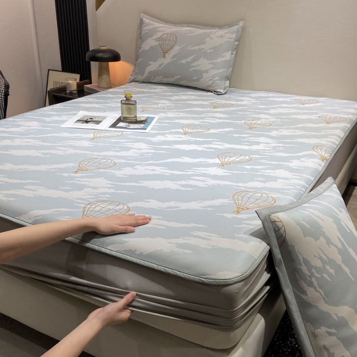 91家纺网 家纺一手货源 找家纺 蝶帕家纺 2025新品A类PE高分子乙纶复合三明治提花冰丝席 浪漫气球 床笠