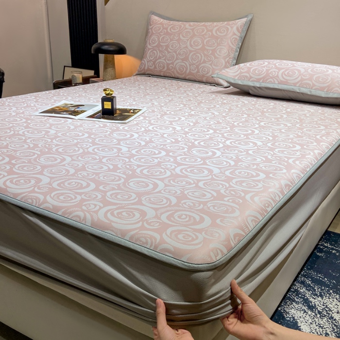 91家纺网 家纺一手货源 找家纺 蝶帕家纺 2025新品A类PE高分子乙纶复合三明治提花冰丝席 玫瑰花海 床笠