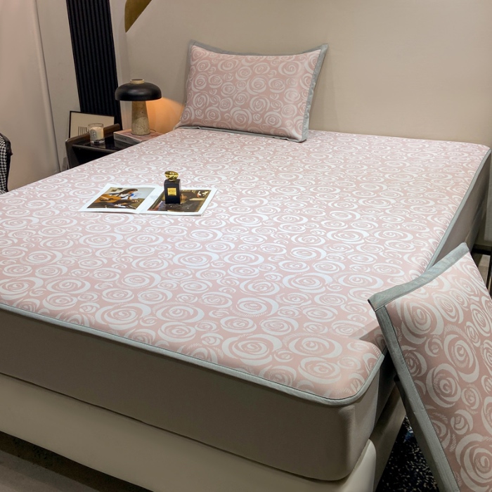 91家纺网 家纺一手货源 找家纺 蝶帕家纺 2025新品A类PE高分子乙纶复合三明治提花冰丝席 玫瑰花海 床笠