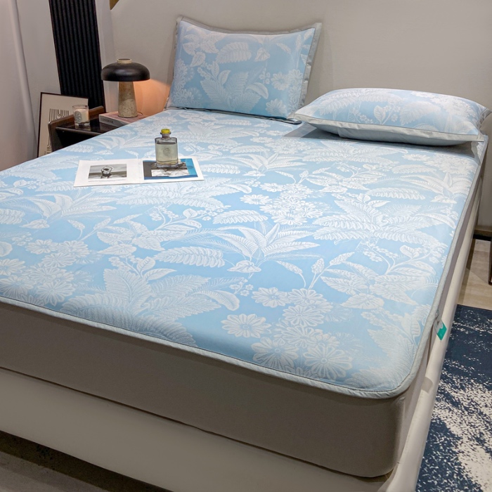 91家纺网 家纺一手货源 找家纺 蝶帕家纺 2025新品A类PE高分子乙纶复合三明治提花冰丝席 热带雨林 床笠