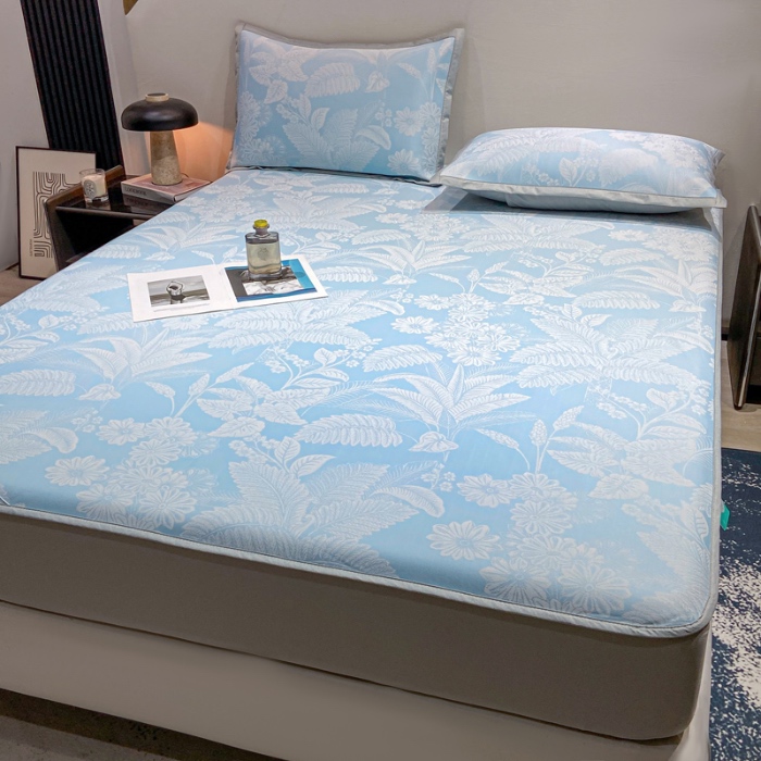 91家纺网 家纺一手货源 找家纺 蝶帕家纺 2025新品A类PE高分子乙纶复合三明治提花冰丝席 热带雨林 床笠