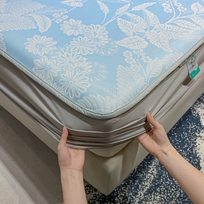 91家纺网 家纺一手货源 找家纺 蝶帕家纺 2025新品A类PE高分子乙纶复合三明治提花冰丝席 热带雨林 床笠