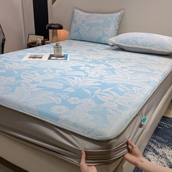 91家纺网 家纺一手货源 找家纺 蝶帕家纺 2025新品A类PE高分子乙纶复合三明治提花冰丝席 热带雨林 床笠