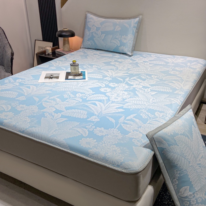 91家纺网 家纺一手货源 找家纺 蝶帕家纺 2025新品A类PE高分子乙纶复合三明治提花冰丝席 热带雨林 床笠