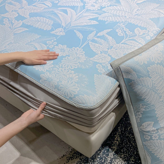 91家纺网 家纺一手货源 找家纺 蝶帕家纺 2025新品A类PE高分子乙纶复合三明治提花冰丝席 热带雨林 床笠