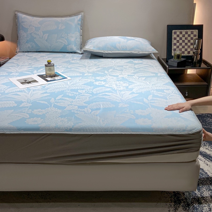 91家纺网 家纺一手货源 找家纺 蝶帕家纺 2025新品A类PE高分子乙纶复合三明治提花冰丝席 热带雨林 床笠