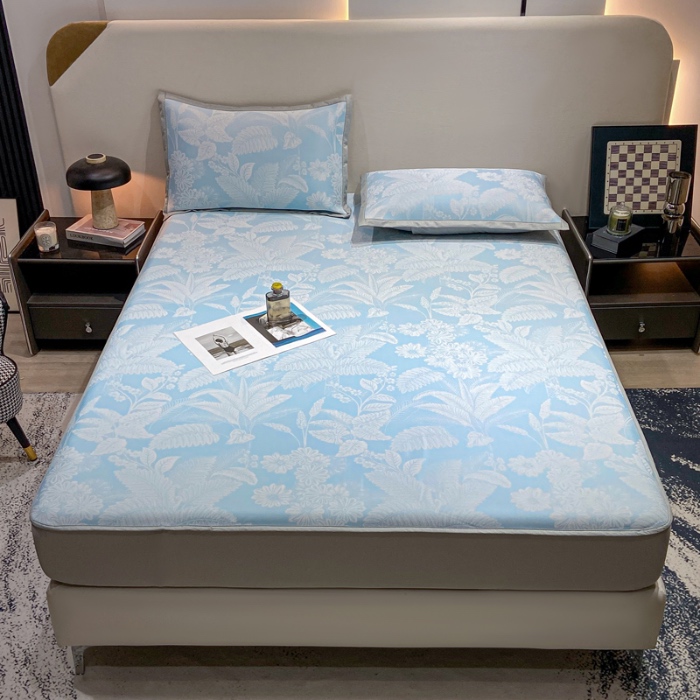 91家纺网 家纺一手货源 找家纺 蝶帕家纺 2025新品A类PE高分子乙纶复合三明治提花冰丝席 热带雨林 床笠